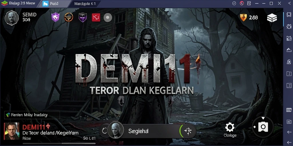 Screenshot dari gameplay <strong>DEMI11</strong> yang menunjukkan suasana mencekam saat berinteraksi dengan makhluk horor.