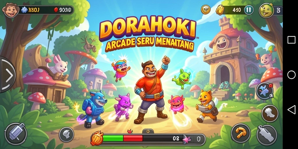 Screenshot DORAHOKI memperlihatkan gameplay yang dinamis dan penuh warna.