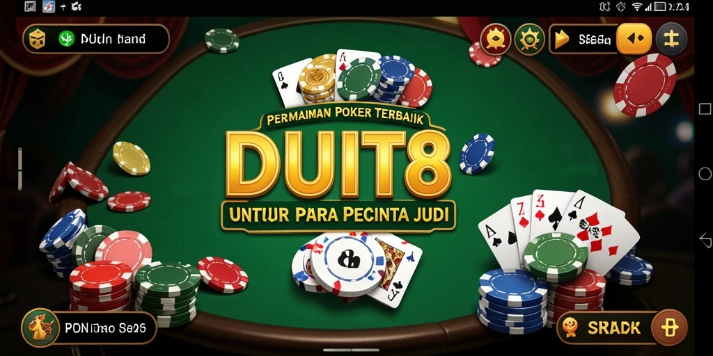 Tampilan screenshot utama DUIT8 menampilkan aksi Poker yang seru.