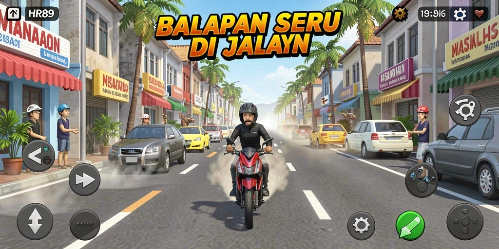 Tampilan gameplay HR89 di lintasan balap yang menegangkan.