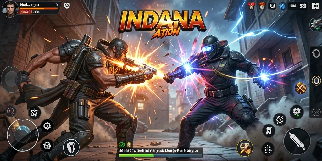 Gameplay seru INDAAA dengan aksi pertarungan yang intens.